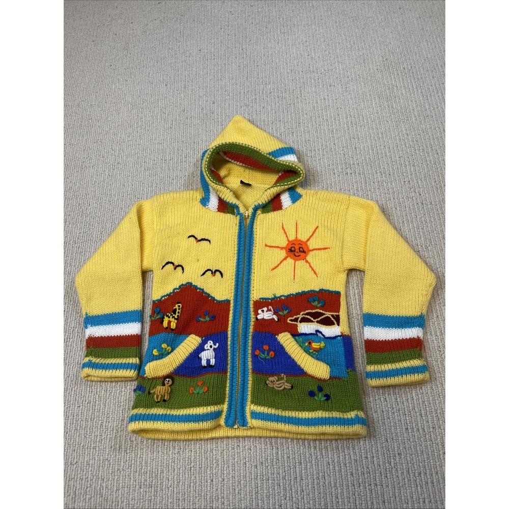 Inca's Inc Kids *Small Hooded Cardigan Sweater Crochet Deatling Woolen Yellow